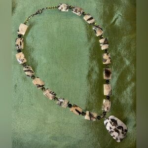 Elegant Black and Cream Stone Necklace - HANDMADE - NOT USED